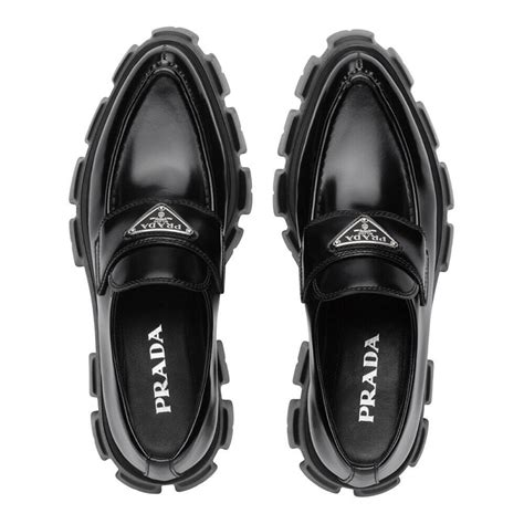 Prada Monolith 55mm Pointy Loafer Black Brushed 